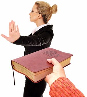 Lady refusing Bible
